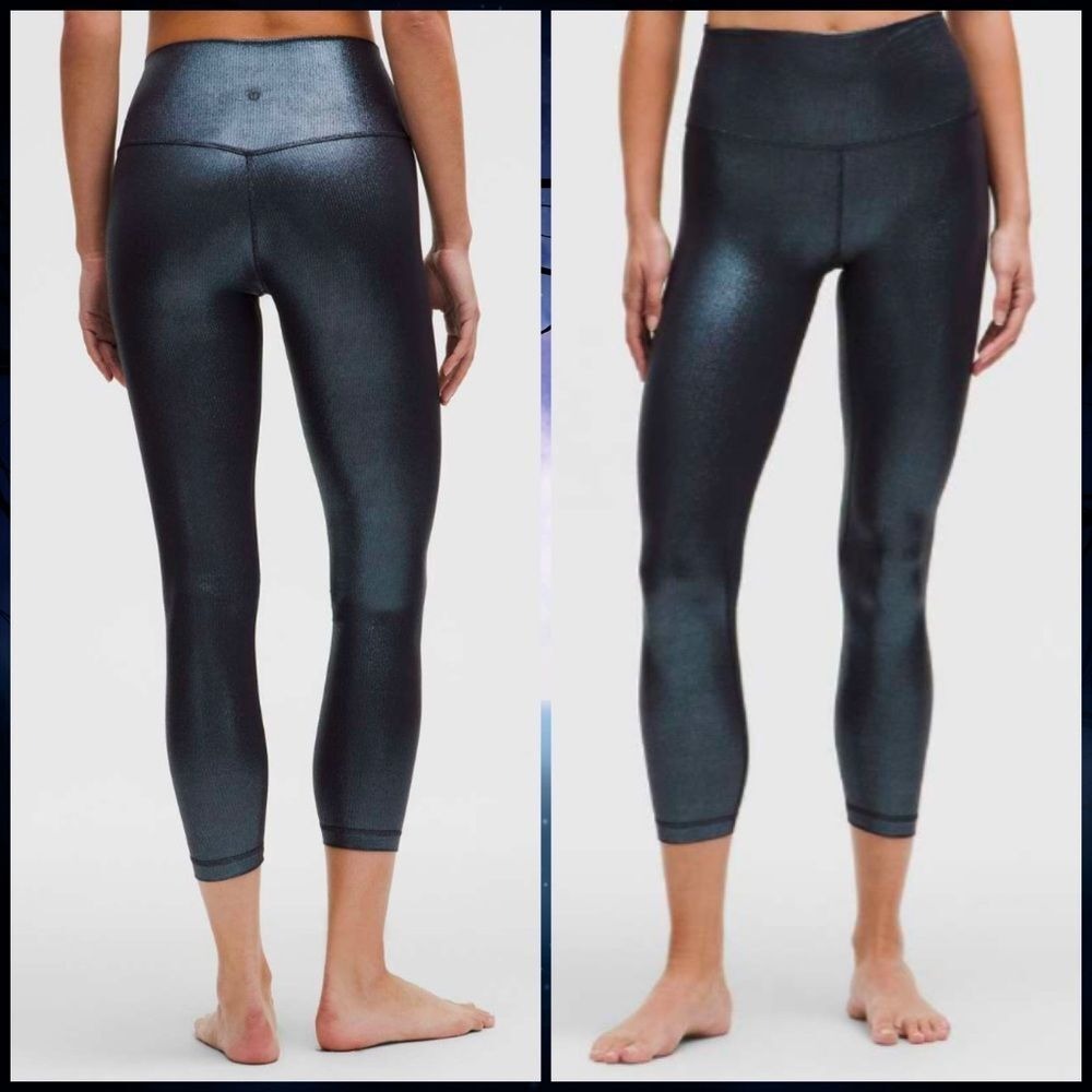 Lululemon Align High-Rise Ribbed 25"‎ Shine Foil Black Night Women's Size 8 NWT